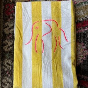 DRUNK ELEPHANT Yellow and White Striped Beach Towel LIKE NEW